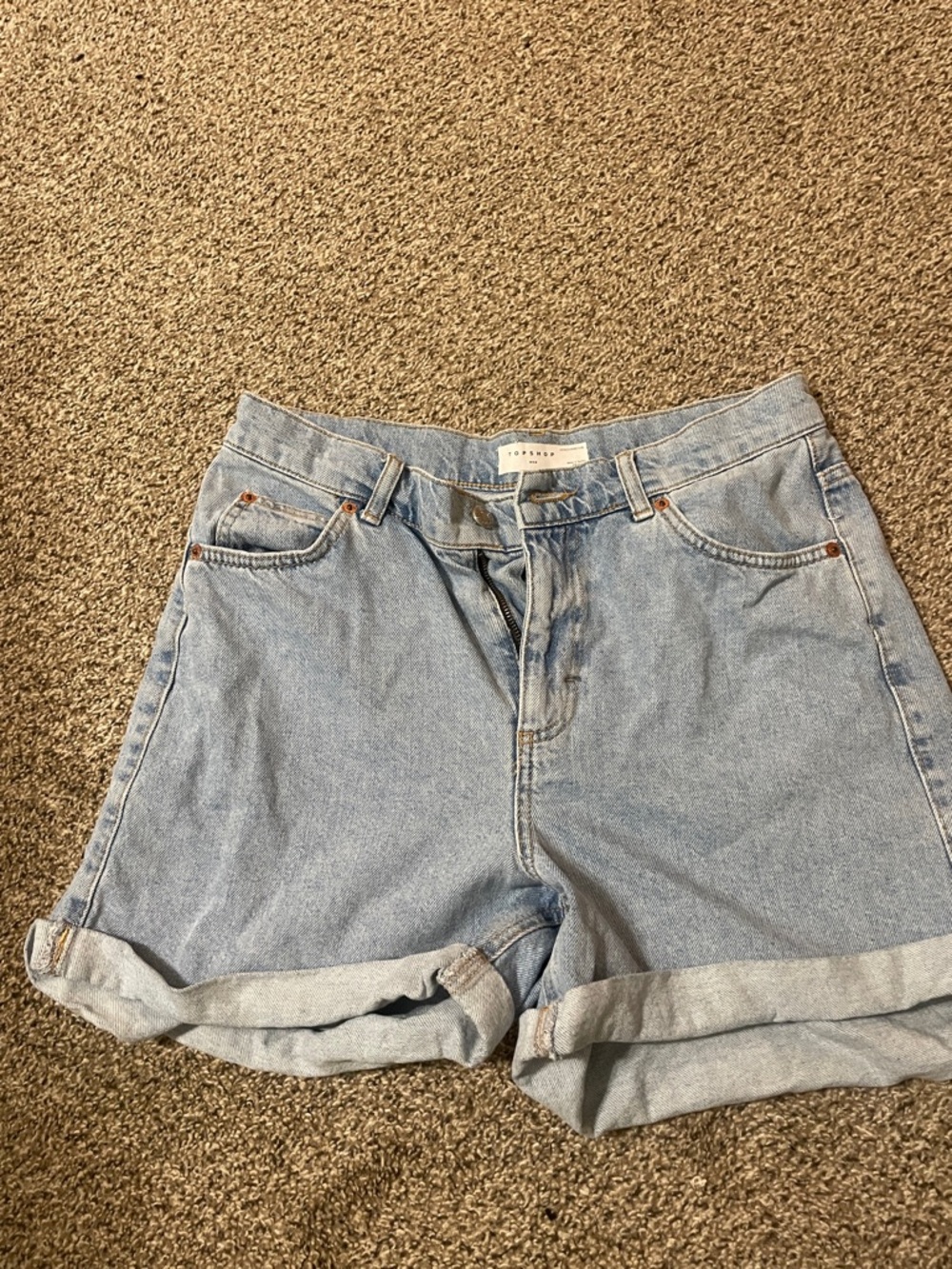 Topshop Light Blue Rolled Hem Denim Shorts